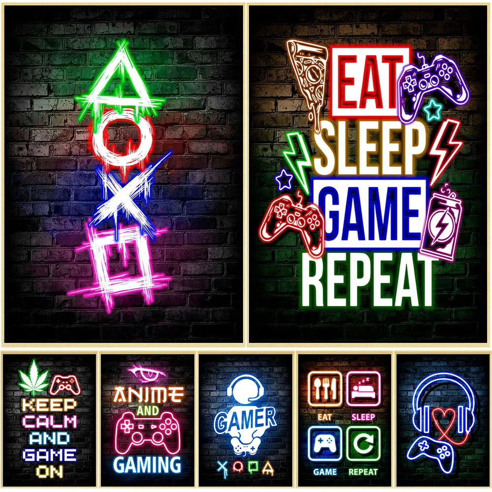 Esports Gaming Poster - Gaming Neon Jedz Śpij Graj Powtarzaj