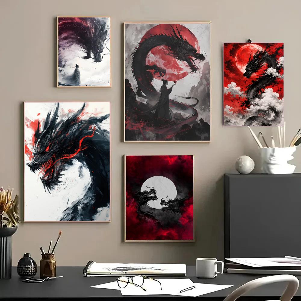 Esports Gaming Poster - Czarny Smok Plakat Wodoodporne Naklejki Obraz