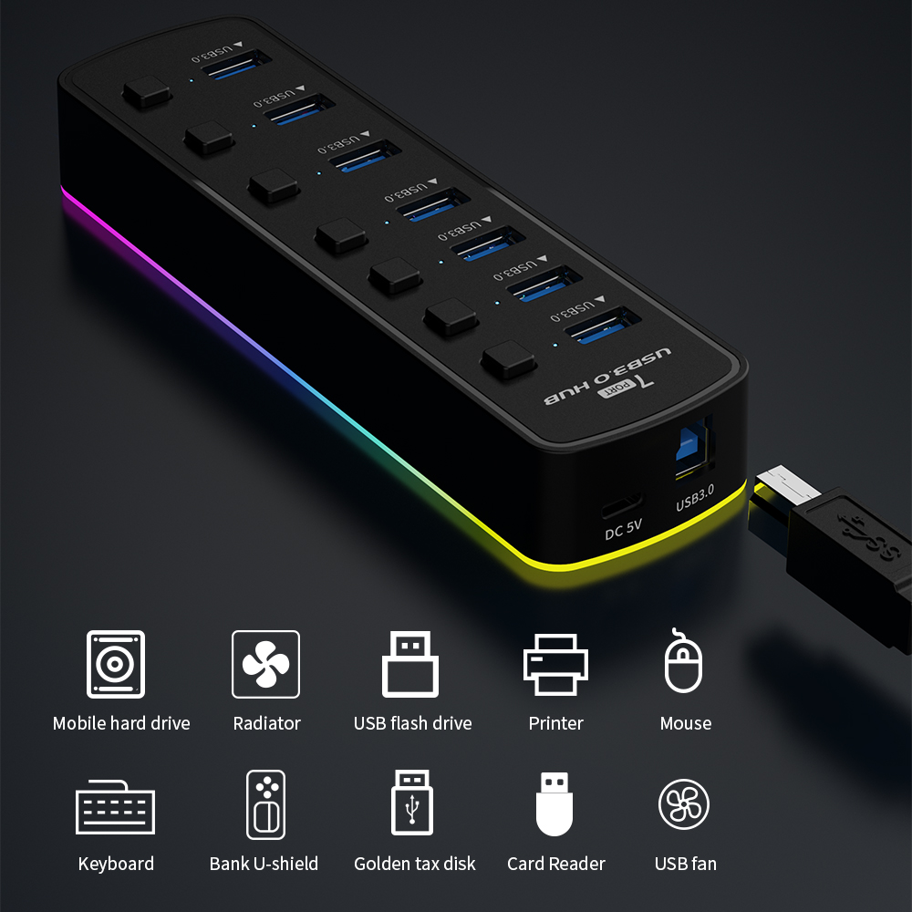 Hub USB 3.0 RGB 7 portów Adapt – Esports Gaming Splitter recenzja i cena